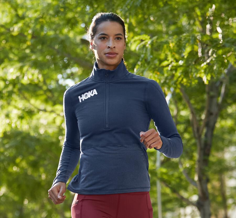 Hoka One One Top Dame - 1/2 Zip Midlayer - Mørkeblå - 137620BQI